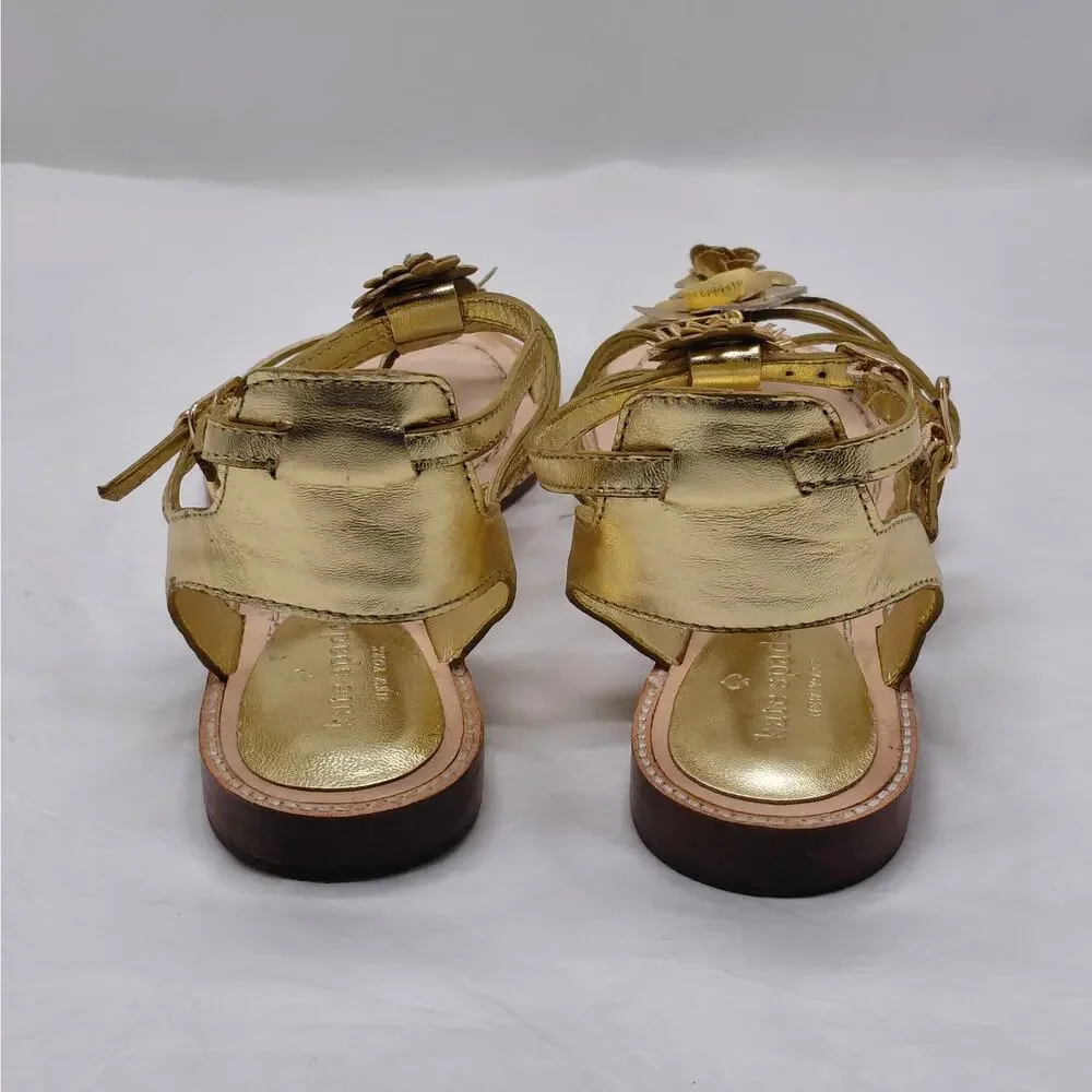 Kate Spade Womens Gladiator Sandals Size 8.5 Gold Floral Boho Vacation Summer - Picture 6 of 15